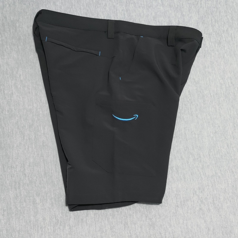 Amazon Luly Yang Delivery Cargo Shorts Mens XL (40) Stretch Black Blue Logo NWOT - Picture 4 of 15
